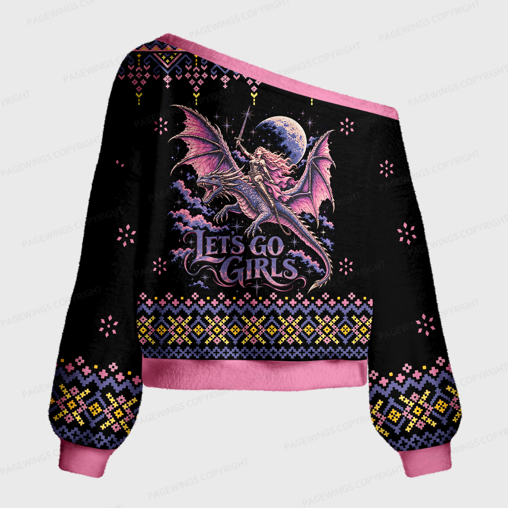 Pagewings Let's Go Girls Off Shoulder Ugly Knit Sweater