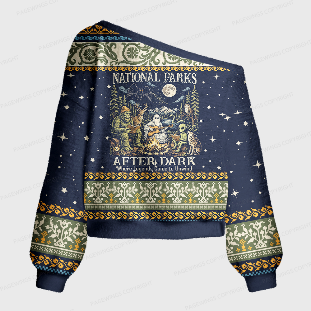 Pagewings Protect Our National Parks Off Shoulder Ugly Knit Sweater