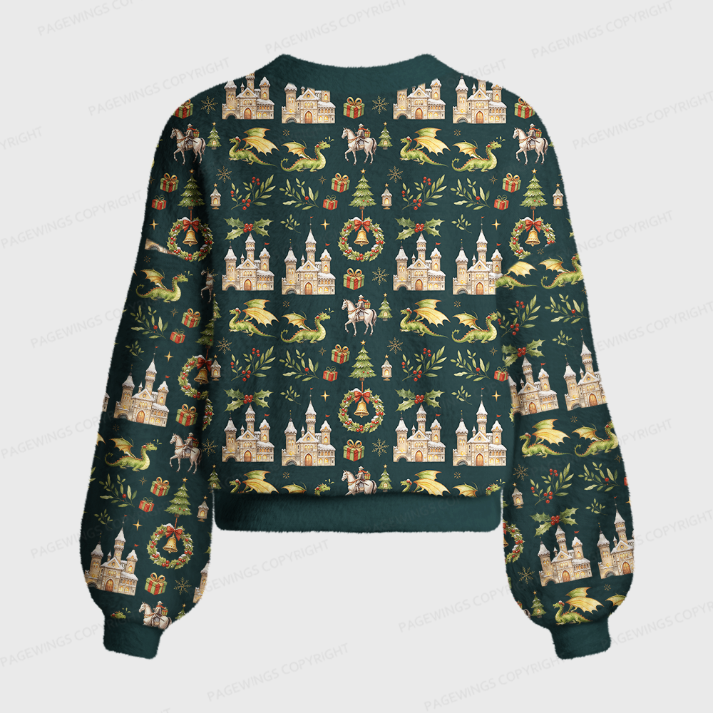 Pagewings Christmas Book Dragon Women's Cardigan Sweater