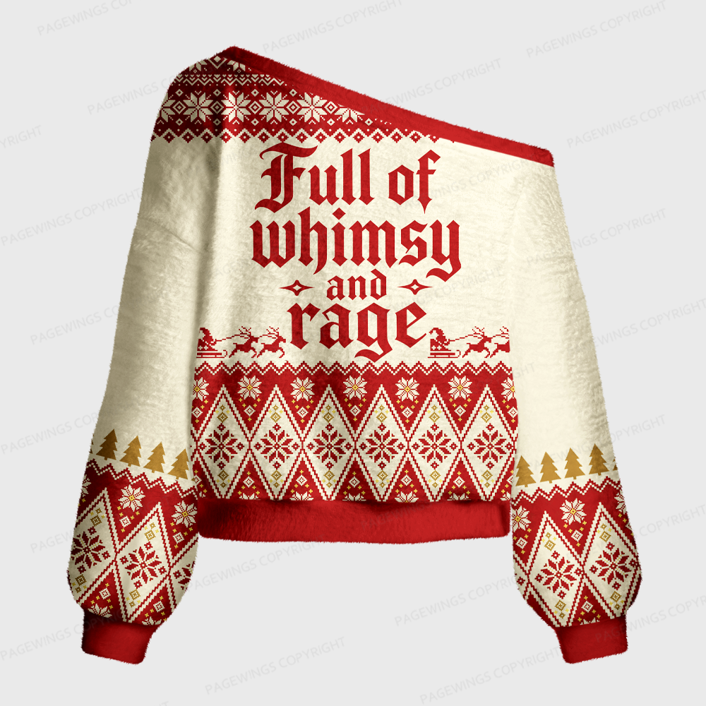 Pagewings Full of Whimsy and Rage Off Shoulder Ugly Knit Sweater