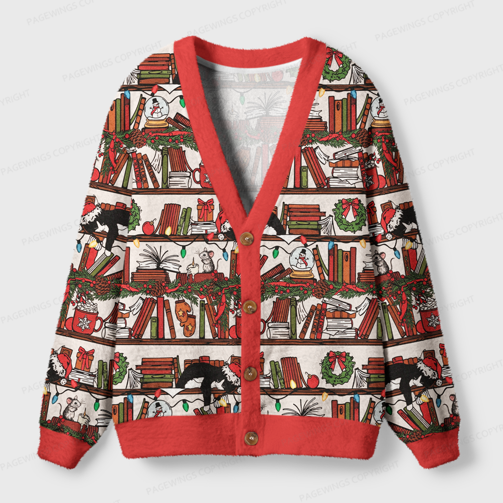 Pagewings Christmas Bookish Light Knit Unisex Cardigan Sweaters