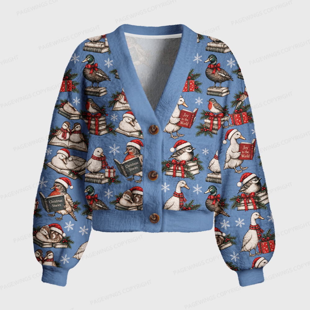 Pagewings Christmas Bookish Women's Cardigan Sweater