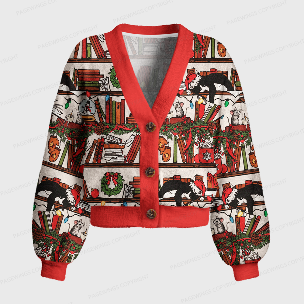 Pagewings Christmas Bookish Women's Cardigan Sweater