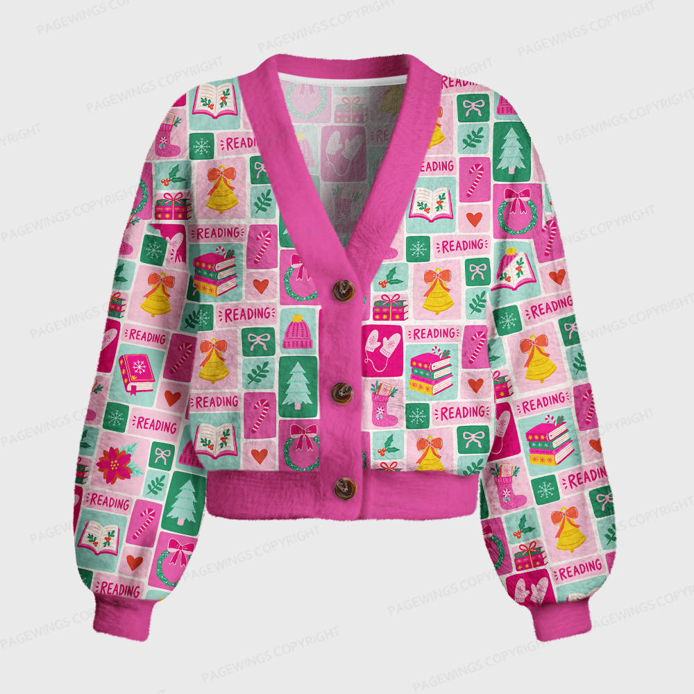 Pagewings Christmas Bookish Women's Cardigan Sweater