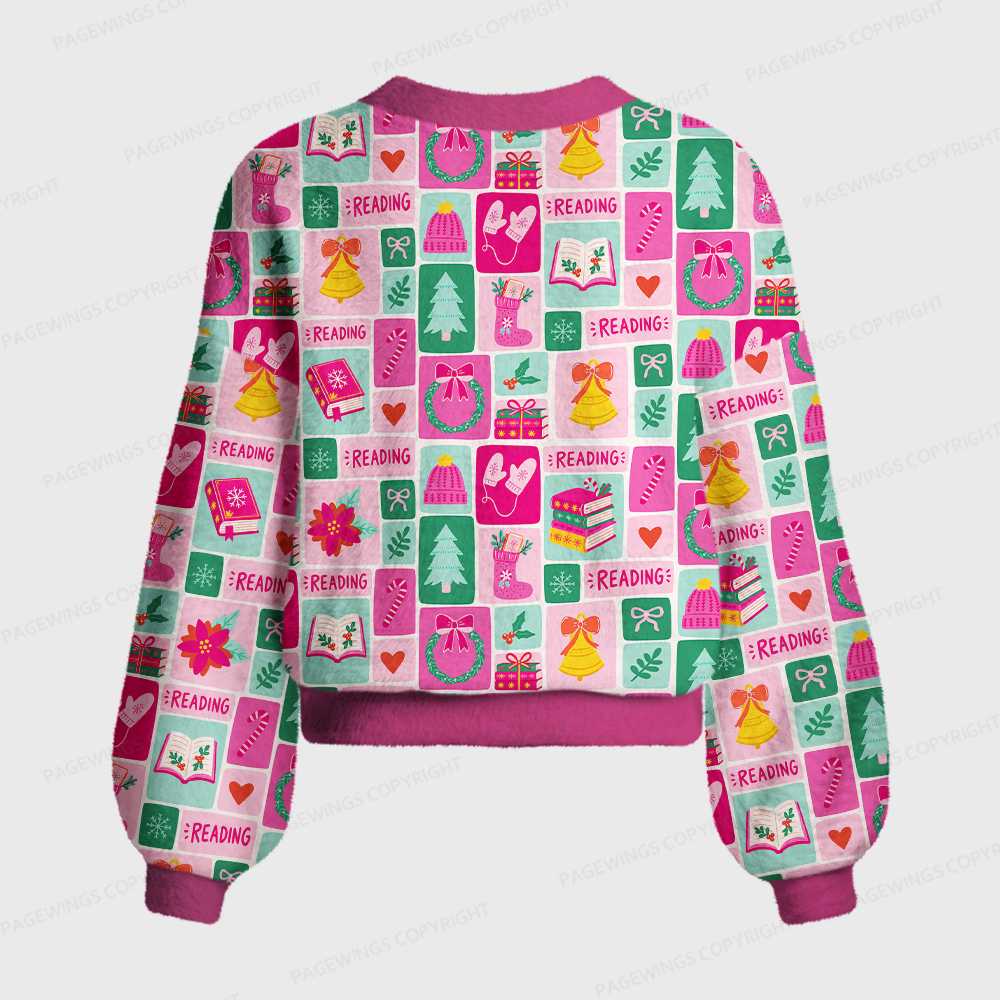 Pagewings Christmas Bookish Women's Cardigan Sweater