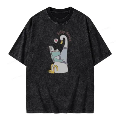 Pagewings Cute Silly Goose Reading Book Unisex Washed T-shirt