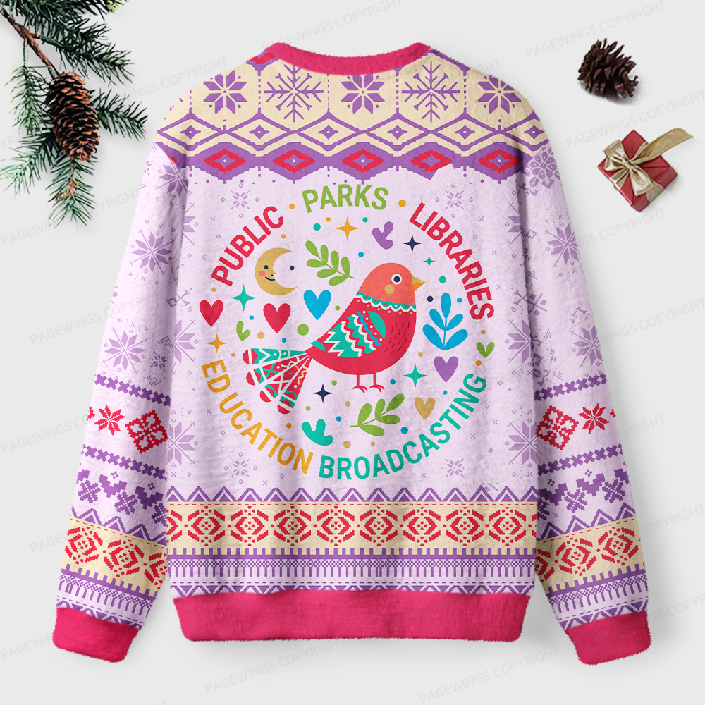 Pagewings Public Parks Libraries Education Broadcasting Unisex Ugly Light Knit Sweatshirt