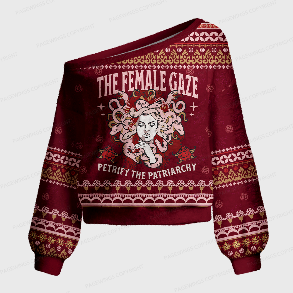 Pagewings Female Gaze Off Shoulder Ugly Knit Sweater