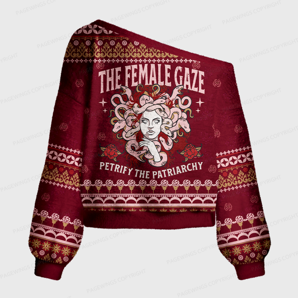 Pagewings Female Gaze Off Shoulder Ugly Knit Sweater