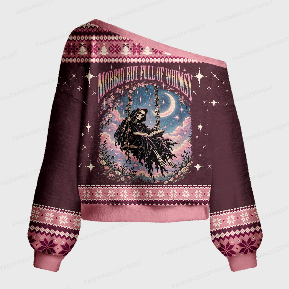 Pagewings Morbid But Full of Whimsy Off Shoulder Ugly Knit Sweater
