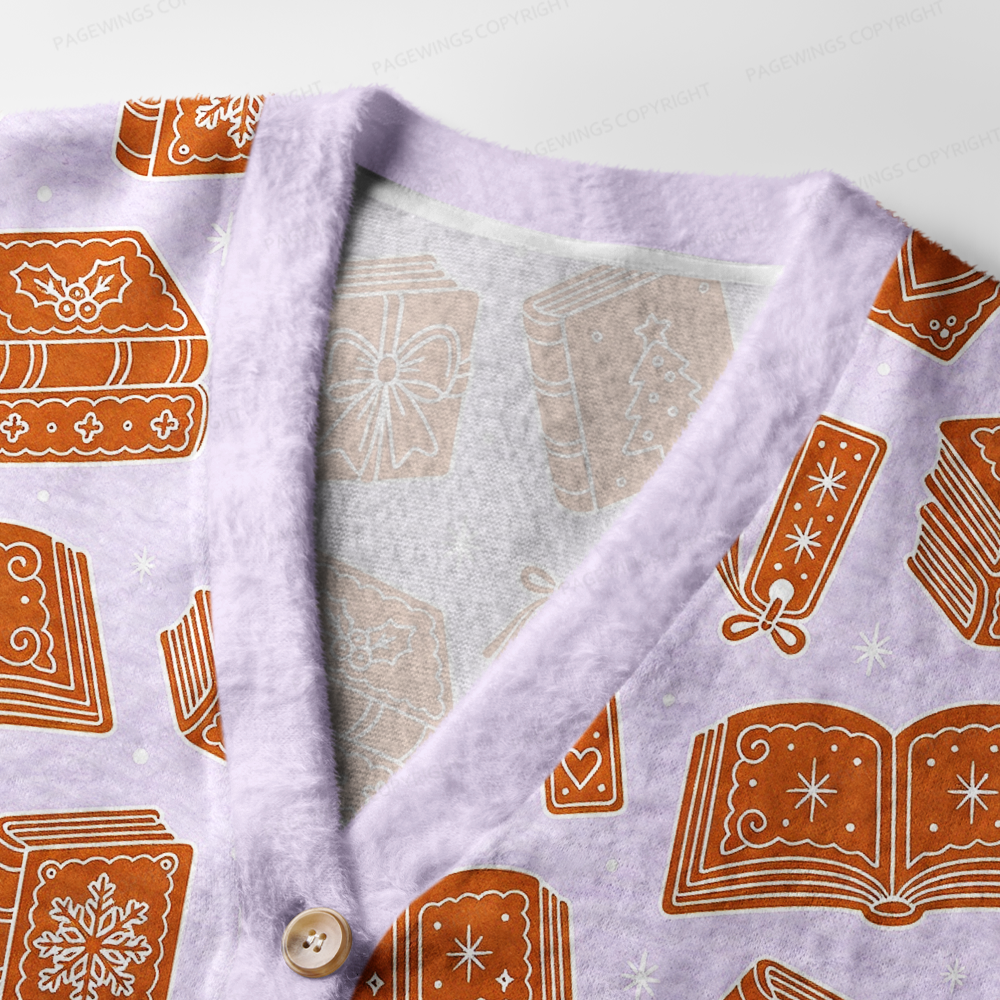 Pagewings Gingerbread Book Light Knit Unisex Cardigan Sweaters