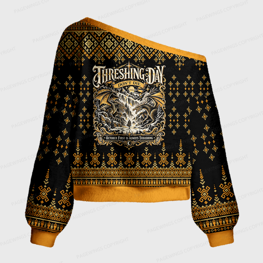 Pagewings Fantasy Book Lover Off Shoulder Ugly Knit Sweater