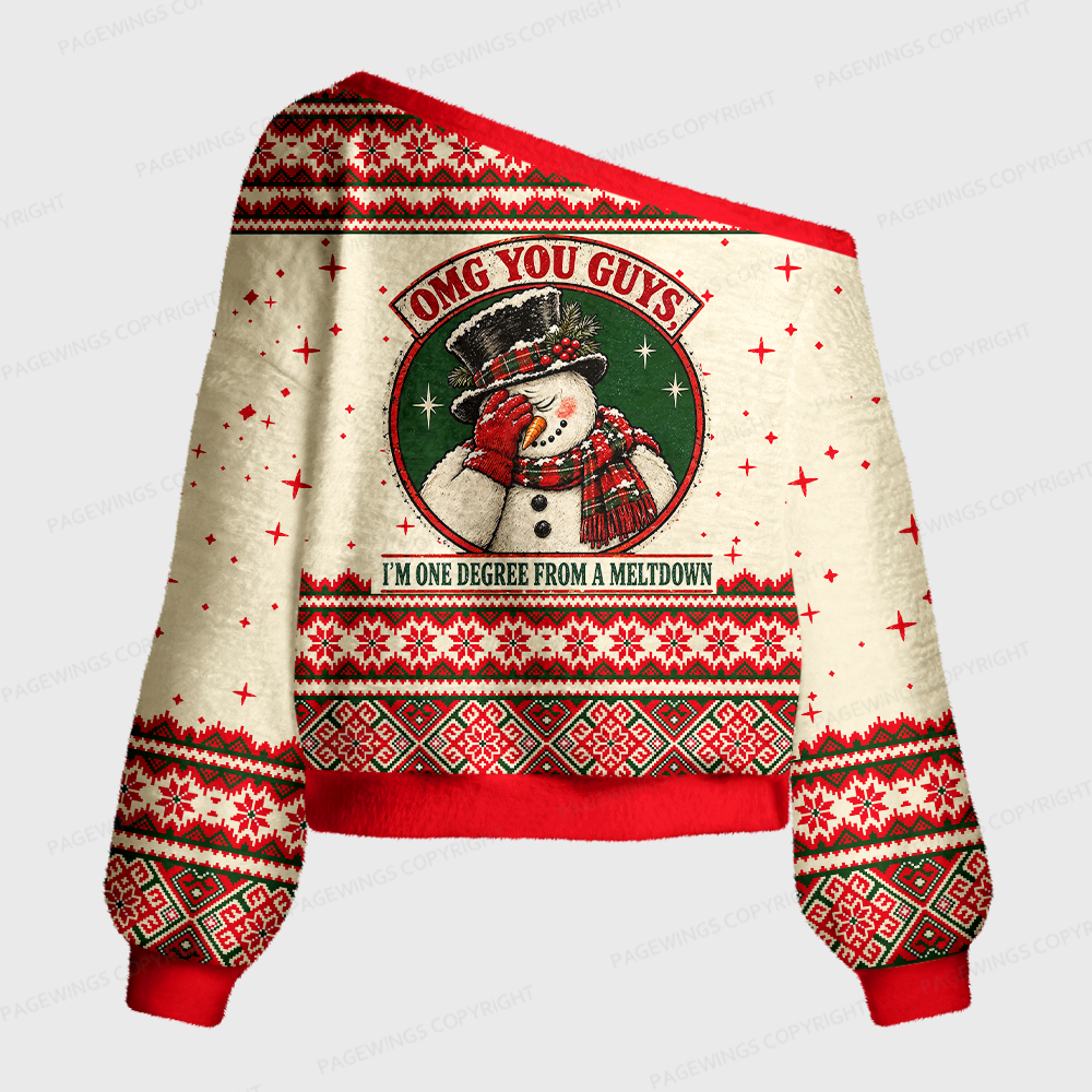 Pagewings Christmas OMG You Guys One Degree Meltdown Off Shoulder Ugly Knit Sweater