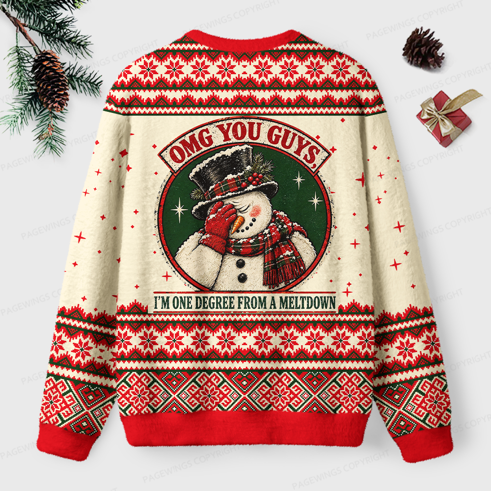 Pagewings Christmas OMG You Guys One Degree Meltdown Unisex Ugly Light Knit Sweatshirt