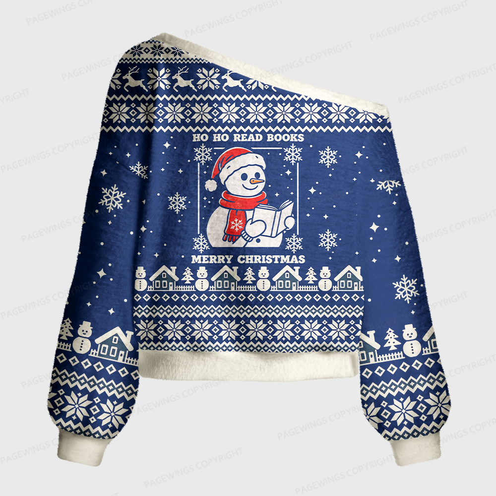 Pagewings Christmas Reading Off Shoulder Ugly Knit Sweater
