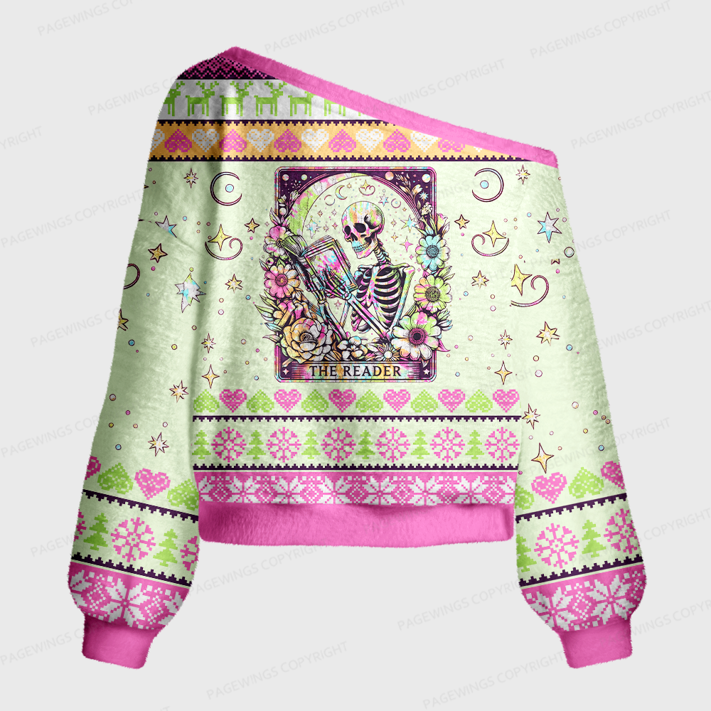 Pagewings Book Lover Off Shoulder Ugly Knit Sweater