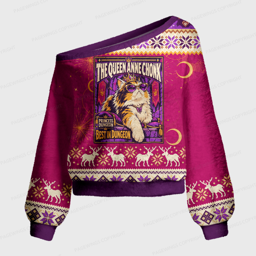 Pagewings Donut The Queen Anne Chonk Off Shoulder Ugly Knit Sweater