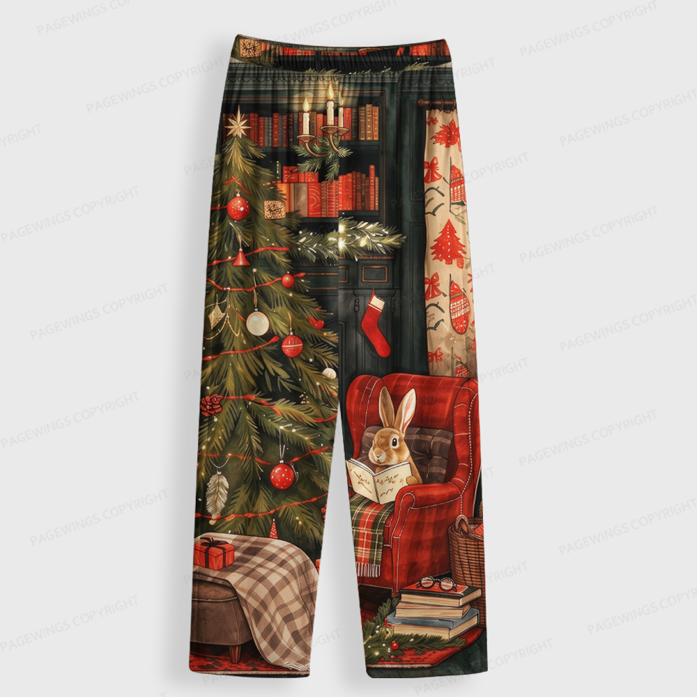 Pagewings Christmas Bunny Unisex Button-Up Pajama Set