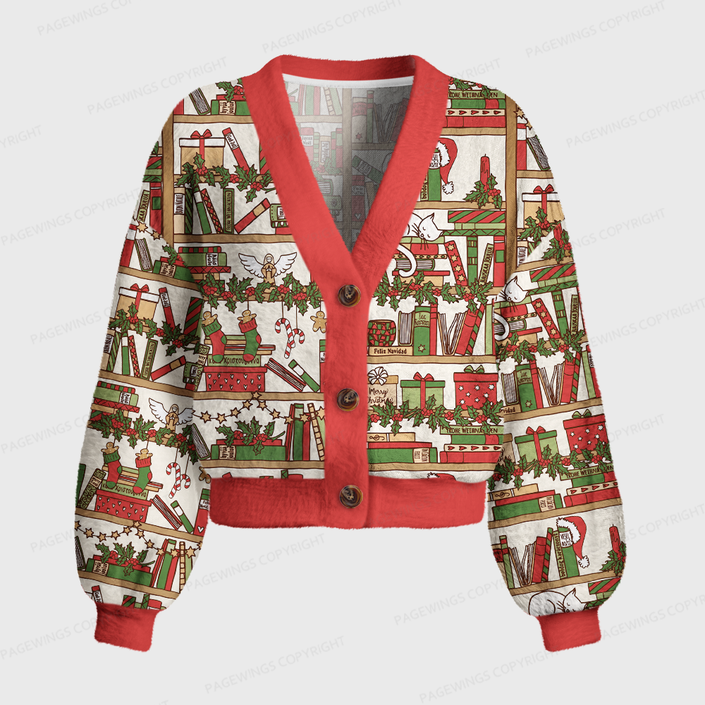 Pagewings Christmas Bookish Women's Cardigan Sweater