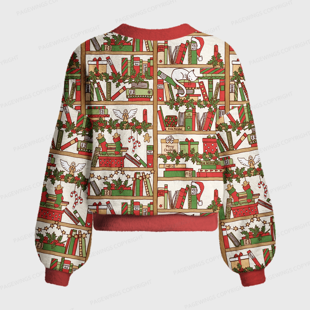 Pagewings Christmas Bookish Women's Cardigan Sweater