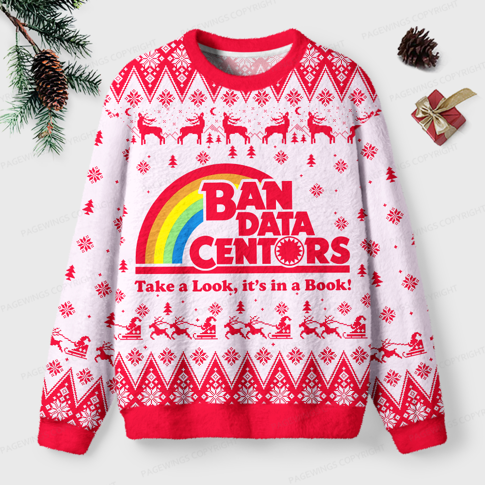Pagewings Ban Data Centers Read Books Unisex Ugly Light Knit Sweatshirt