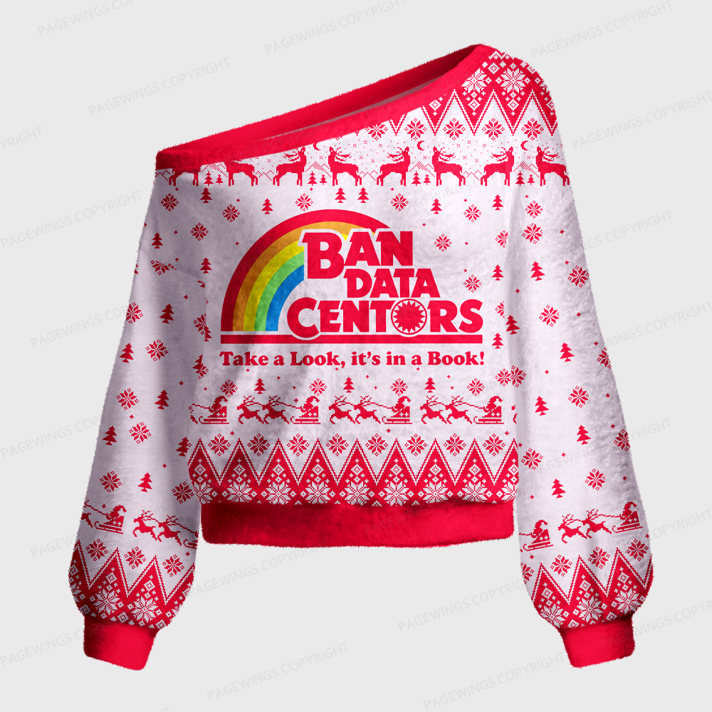Pagewings Ban Data Centers Read Books Off Shoulder Ugly Knit Sweater