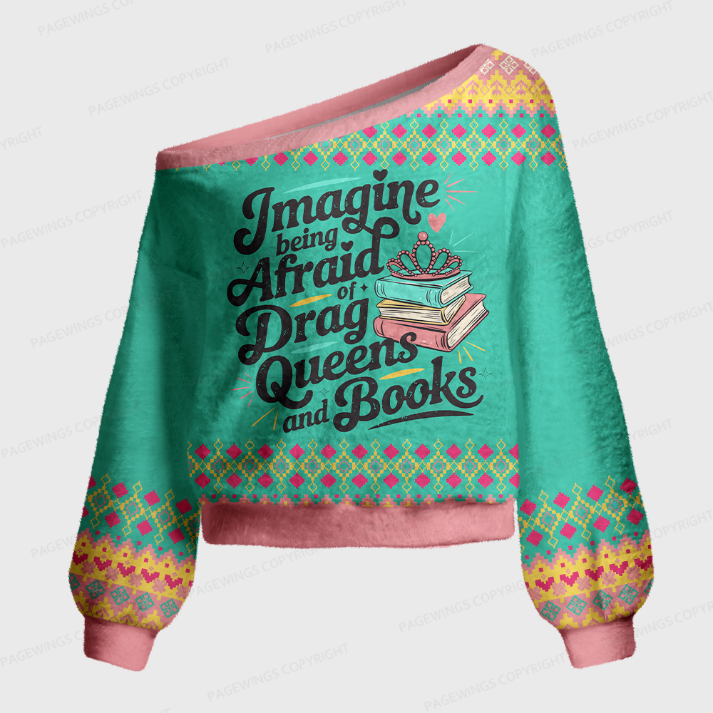 Pagewings Christmas Bookish Off Shoulder Ugly Knit Sweater