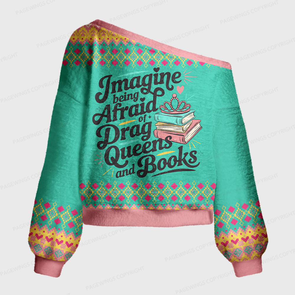 Pagewings Christmas Bookish Off Shoulder Ugly Knit Sweater