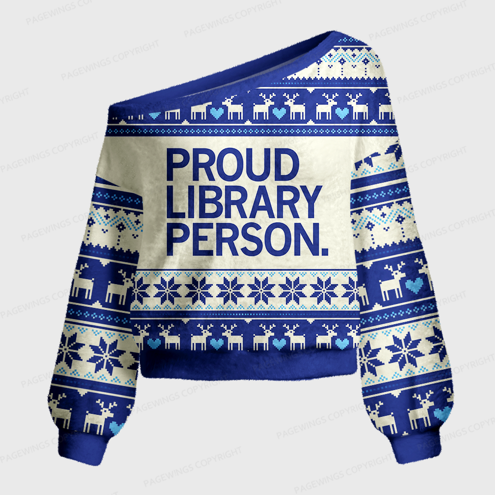 Pagewings Proud Library Person Off Shoulder Ugly Knit Sweater