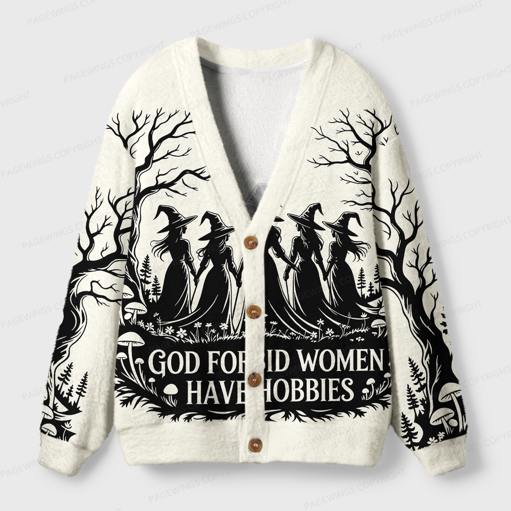 Pagewings Funny Halloween Witch Light Knit Unisex Cardigan Sweaters
