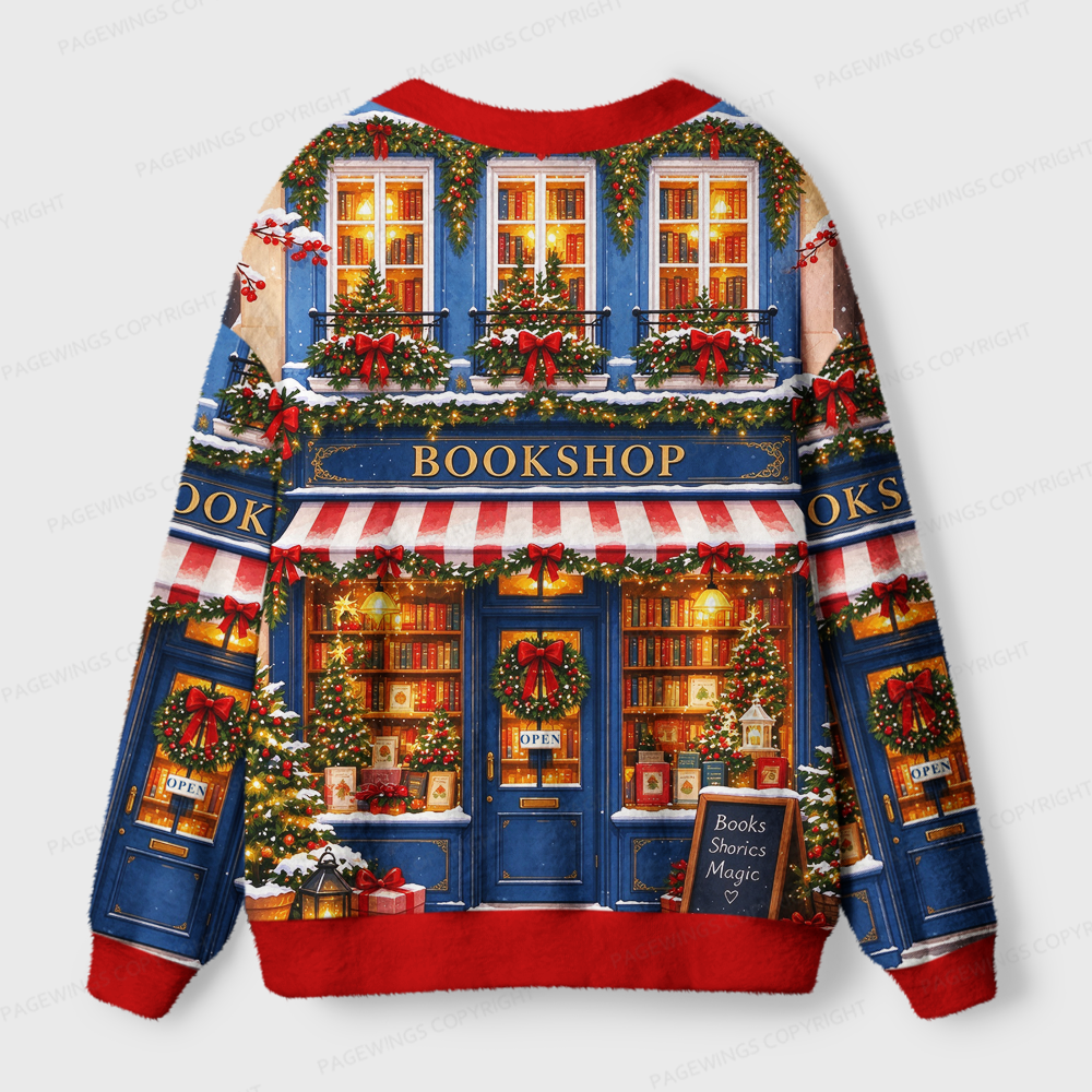 Pagewings Christmas Bookstore Light Knit Unisex Cardigan Sweaters