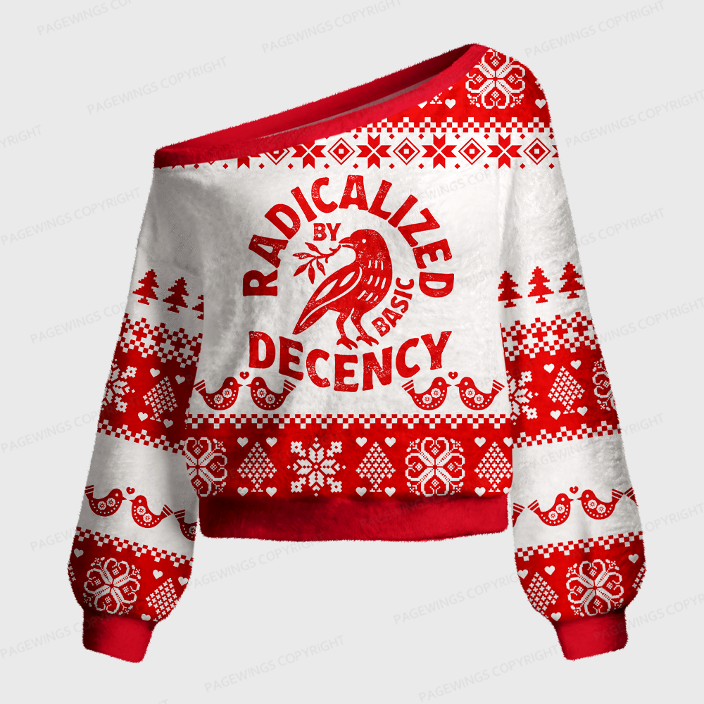 Pagewings By Basic Decency Off Shoulder Ugly Knit Sweater