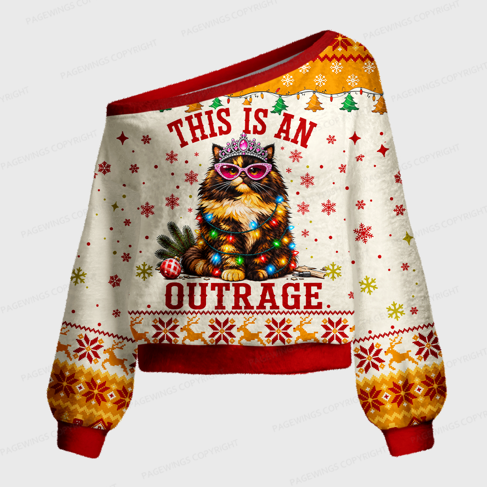 [Copy]Pagewings Sci Fi Book Lover Crow Off Shoulder Ugly Knit Sweater