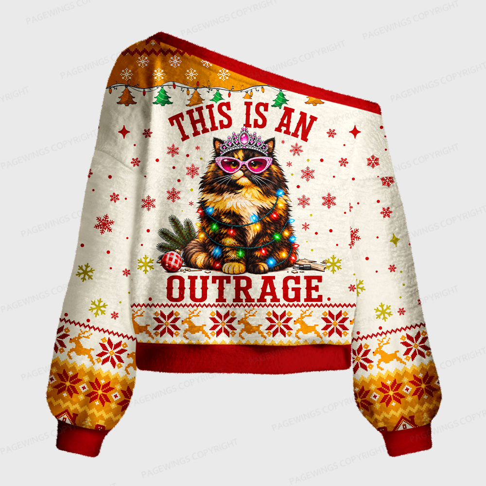 [Copy]Pagewings Sci Fi Book Lover Crow Off Shoulder Ugly Knit Sweater