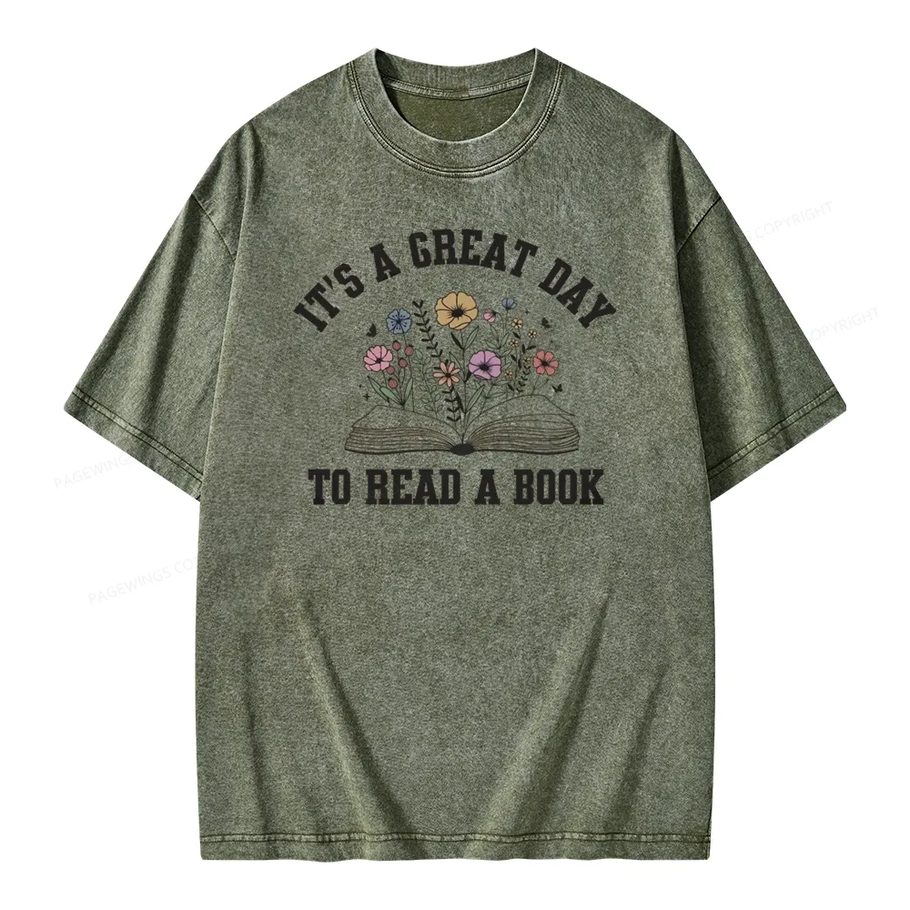 Pagewings t's Great Day to Read a Book Unisex Washed T-shirt