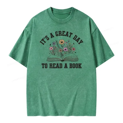 Pagewings t's Great Day to Read a Book Unisex Washed T-shirt