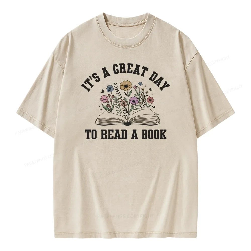 Pagewings t's Great Day to Read a Book Unisex Washed T-shirt