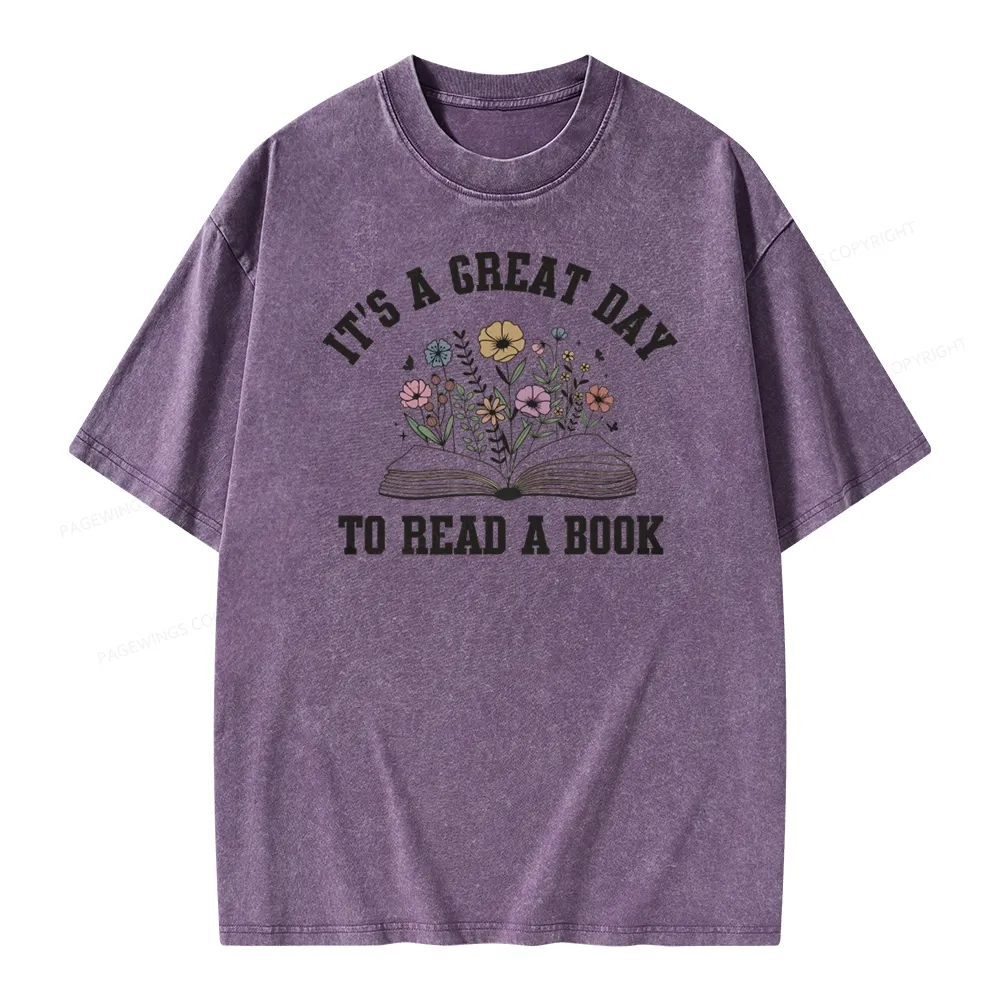 Pagewings t's Great Day to Read a Book Unisex Washed T-shirt