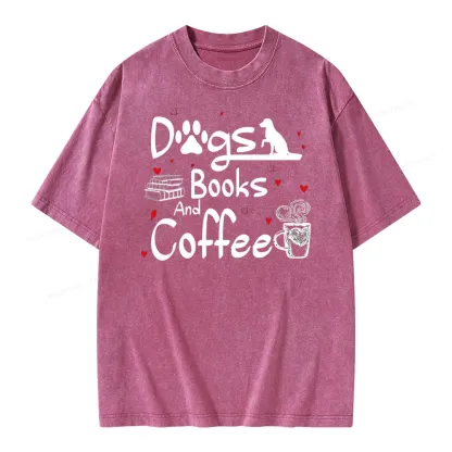Pagewings Dogs Books And Coffee Unisex Washed T-shirt