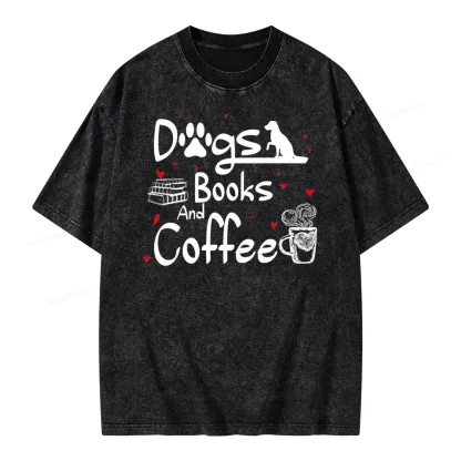 Pagewings Dogs Books And Coffee Unisex Washed T-shirt
