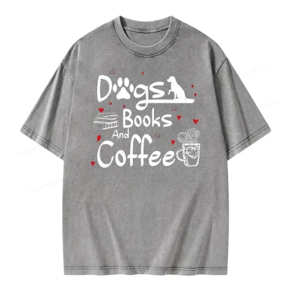 Pagewings Dogs Books And Coffee Unisex Washed T-shirt