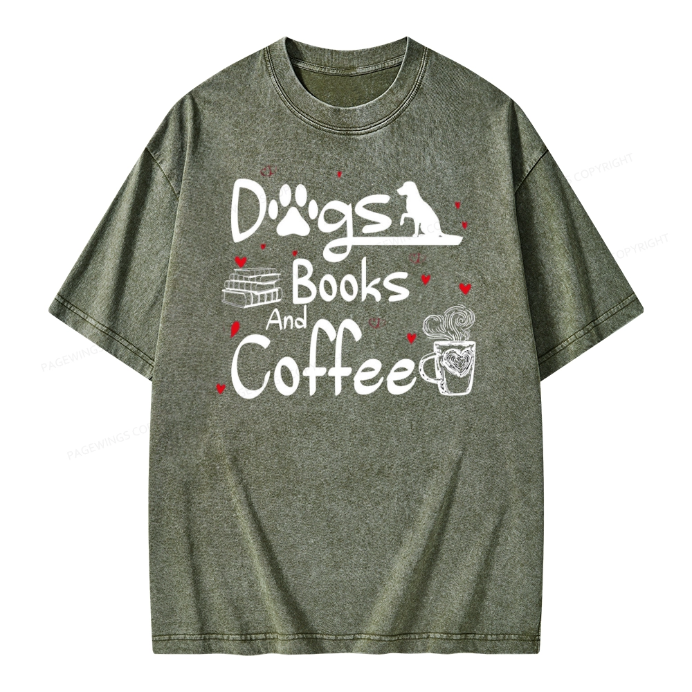 Pagewings Dogs Books And Coffee Unisex Washed T-shirt