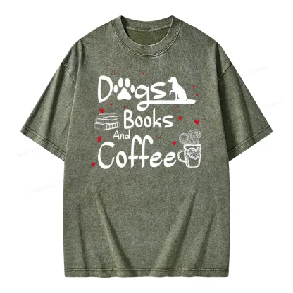 Pagewings Dogs Books And Coffee Unisex Washed T-shirt
