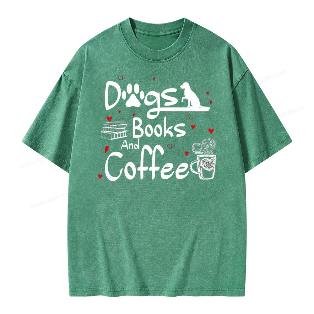 Pagewings Dogs Books And Coffee Unisex Washed T-shirt