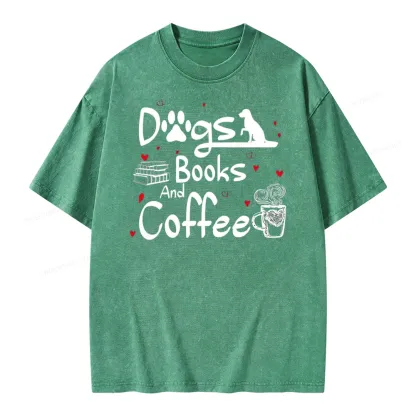Pagewings Dogs Books And Coffee Unisex Washed T-shirt