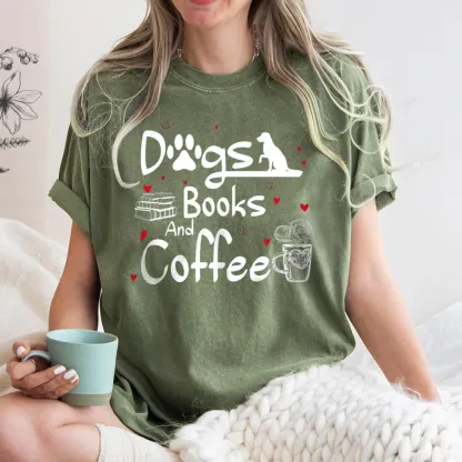 Pagewings Dogs Books And Coffee Unisex Washed T-shirt