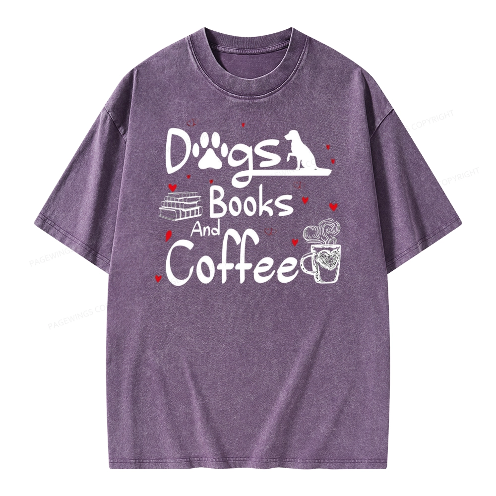 Pagewings Dogs Books And Coffee Unisex Washed T-shirt
