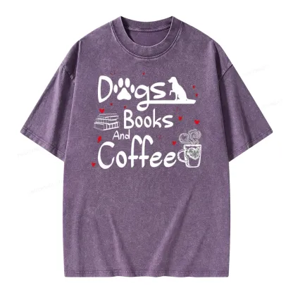 Pagewings Dogs Books And Coffee Unisex Washed T-shirt