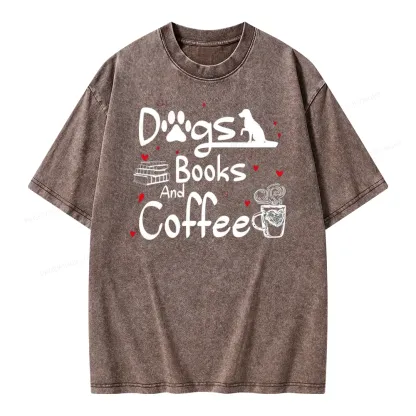 Pagewings Dogs Books And Coffee Unisex Washed T-shirt