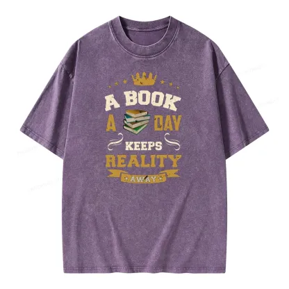 Pagewings A Book A Day Keeps Reality Away Unisex Washed T-shirt